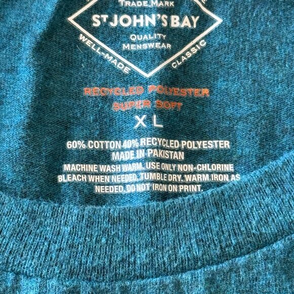 Men's XL St. John's Bay Cotton T-Shirt NWOT Aqua Blue - Picture 3 of 3